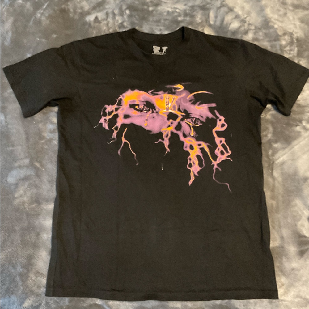 Black with purple/pink vlone print on front and back